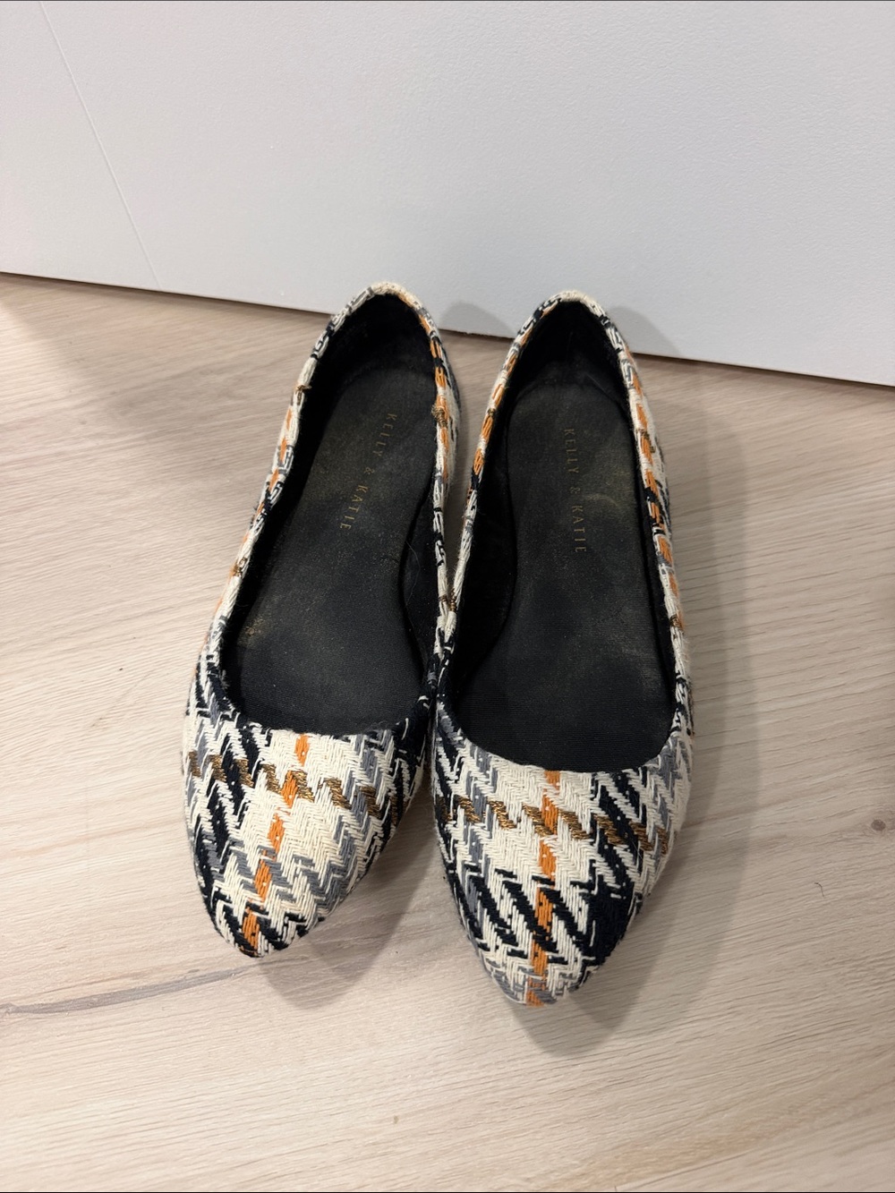 Kelly & Katie Ivory, Navy & Orange Tweed Pointed-Toe Flats